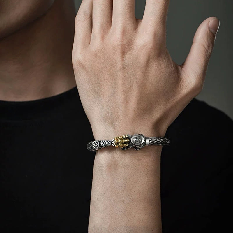 Buddha Stones 925 Sterling Silver PiXiu Monete di rame Lingotto Ricchezza Bracciale Bangle