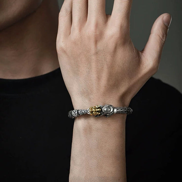 Buddha Stones 925 Sterling Silver PiXiu Monete di rame Lingotto Ricchezza Bracciale Bangle