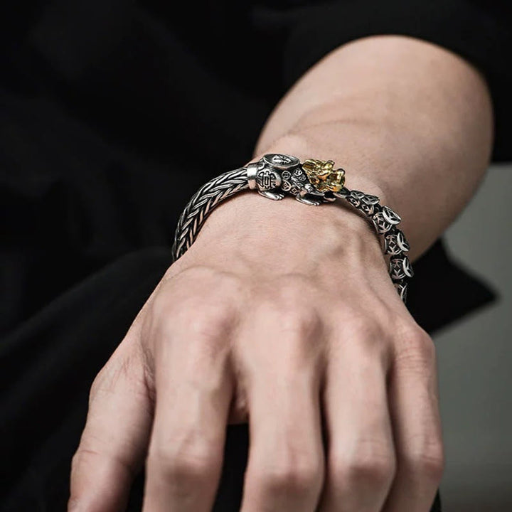 Buddha Stones 925 Sterling Silver PiXiu Monete di rame Lingotto Ricchezza Bracciale Bangle