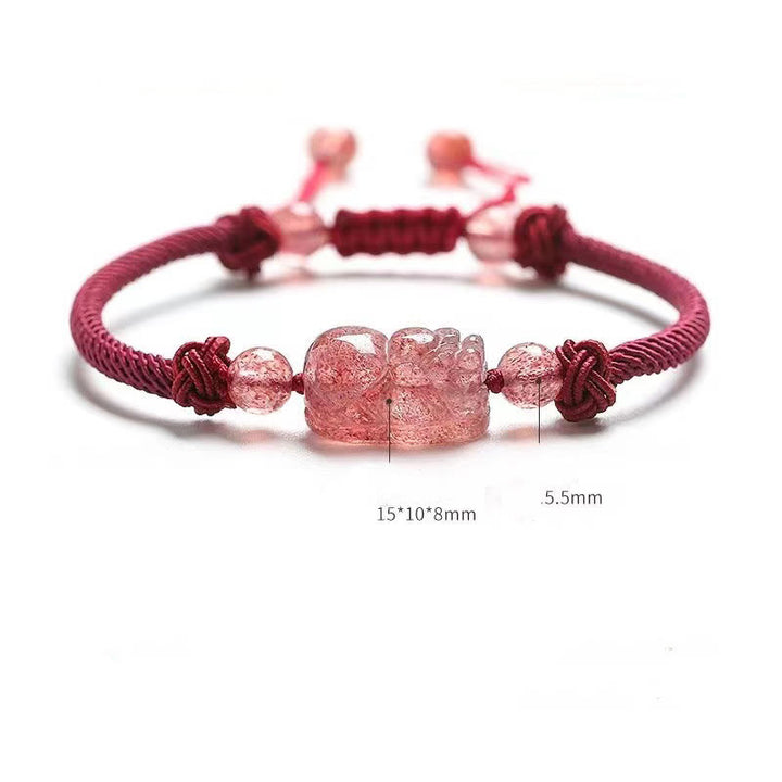 Braccialetto di protezione intrecciato in corda rossa naturale al quarzo fragola PiXiu Buddha Stones