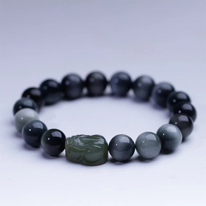 Braccialetto di fiducia in pietra naturale occhio d'aquila di Buddha Stones , giada Hetian Pixiu