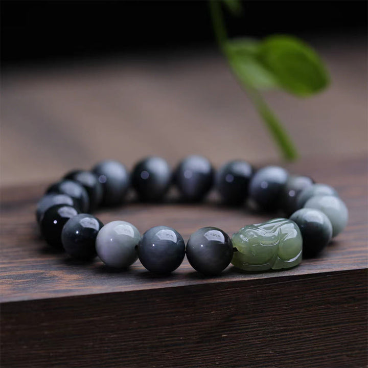 Braccialetto di fiducia in pietra naturale occhio d'aquila di Buddha Stones , giada Hetian Pixiu