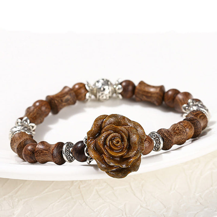 Braccialetto curativo con motivo di sandalo e bambù, motivo camelia , Buddha Stones