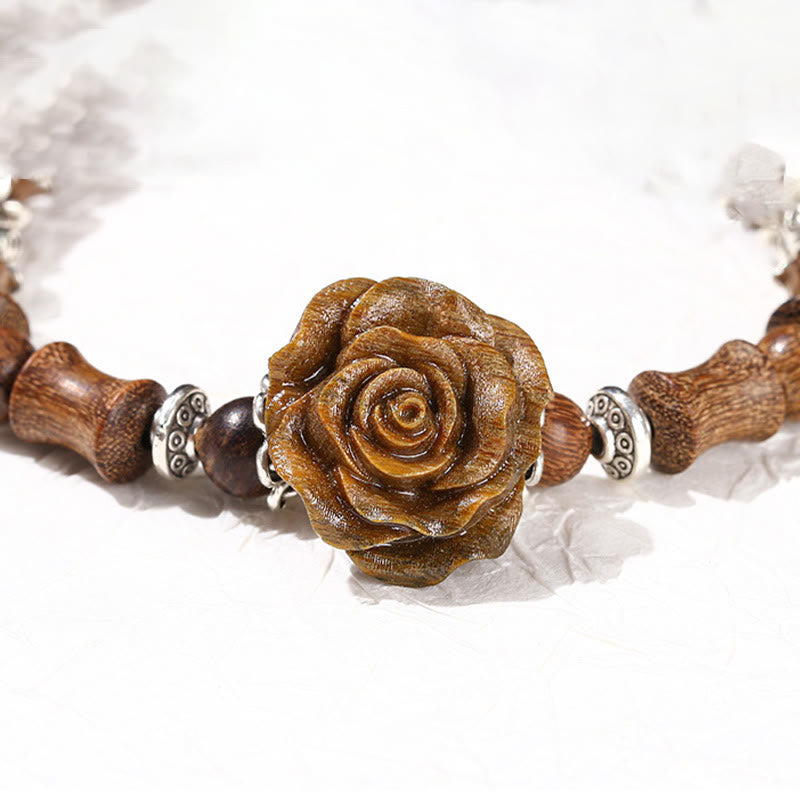 Braccialetto curativo con motivo di sandalo e bambù, motivo camelia , Buddha Stones