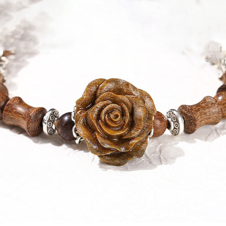 Braccialetto curativo con motivo di sandalo e bambù, motivo camelia , Buddha Stones