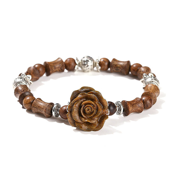 Braccialetto curativo con motivo di sandalo e bambù, motivo camelia , Buddha Stones
