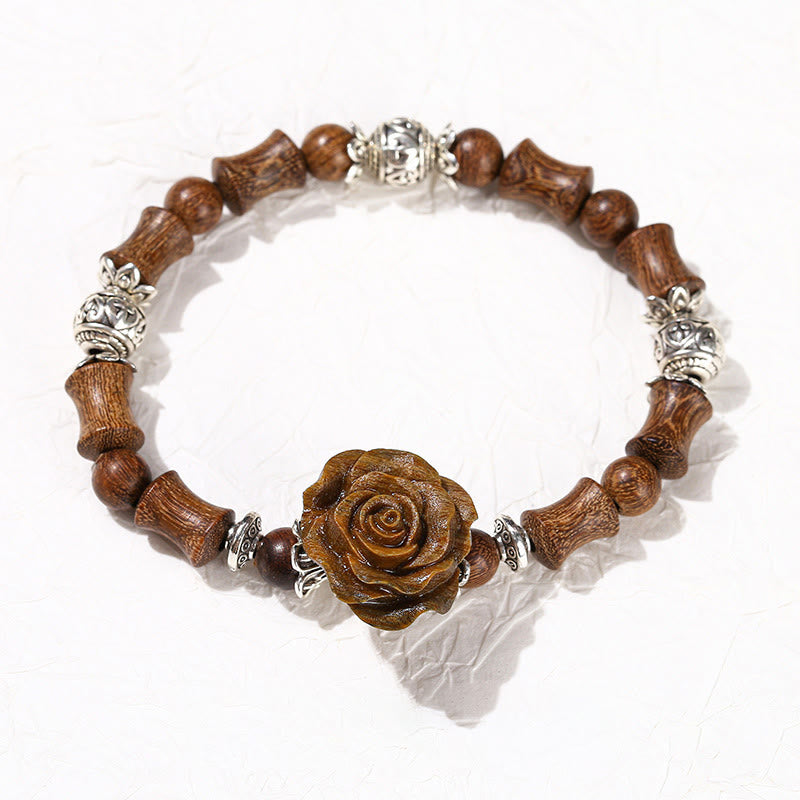 Braccialetto curativo con motivo di sandalo e bambù, motivo camelia , Buddha Stones