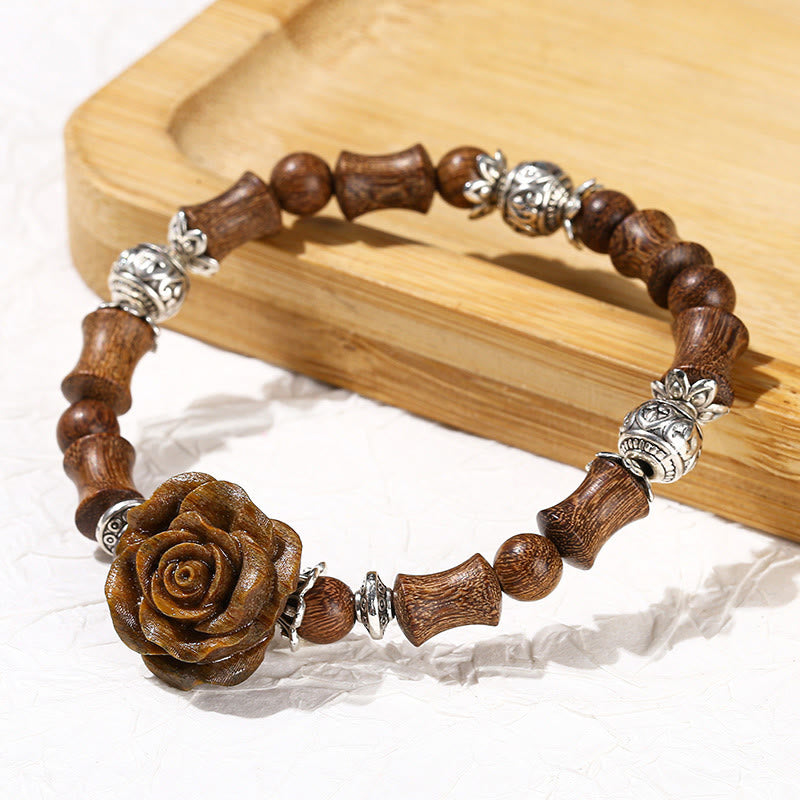 Braccialetto curativo con motivo di sandalo e bambù, motivo camelia , Buddha Stones