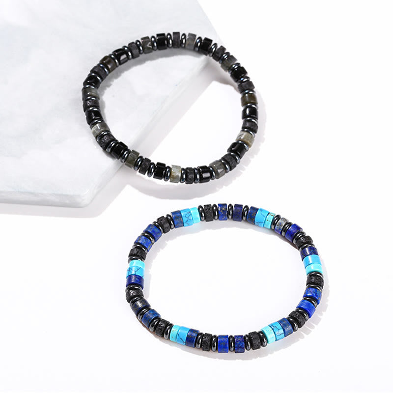 Braccialetto di supporto in Buddha Stones, ematite, turchese, lazurite, lapislazzuli, pietra lavica, glitter nero - image 17