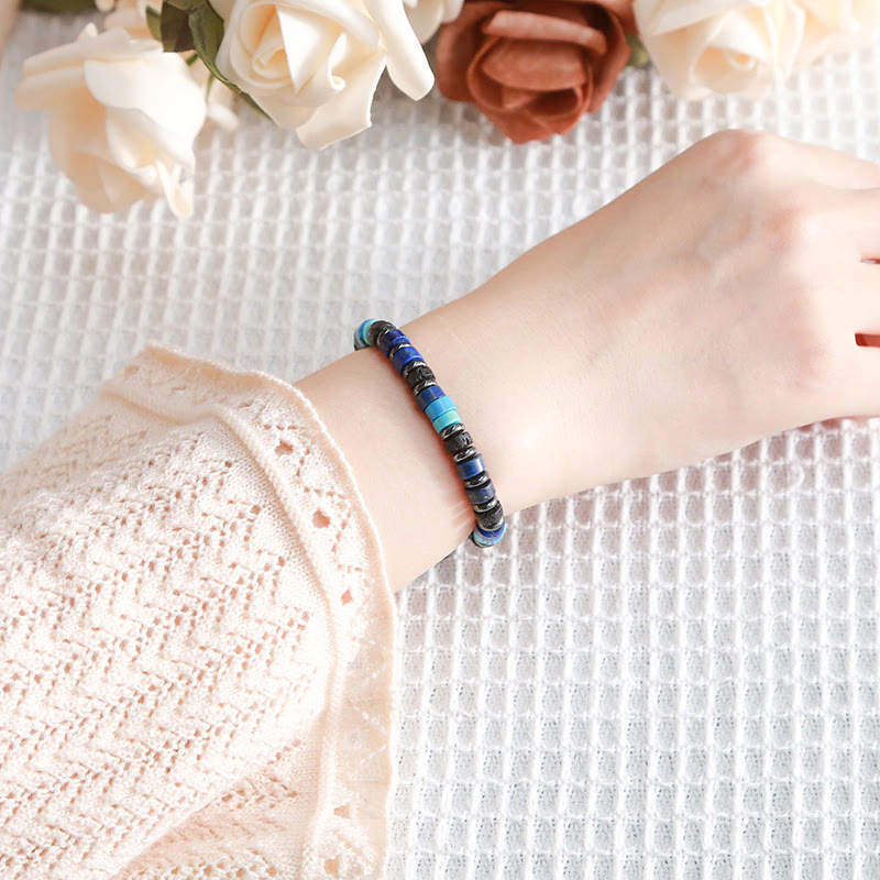 Braccialetto di supporto in Buddha Stones, ematite, turchese, lazurite, lapislazzuli, pietra lavica, glitter nero - image 5