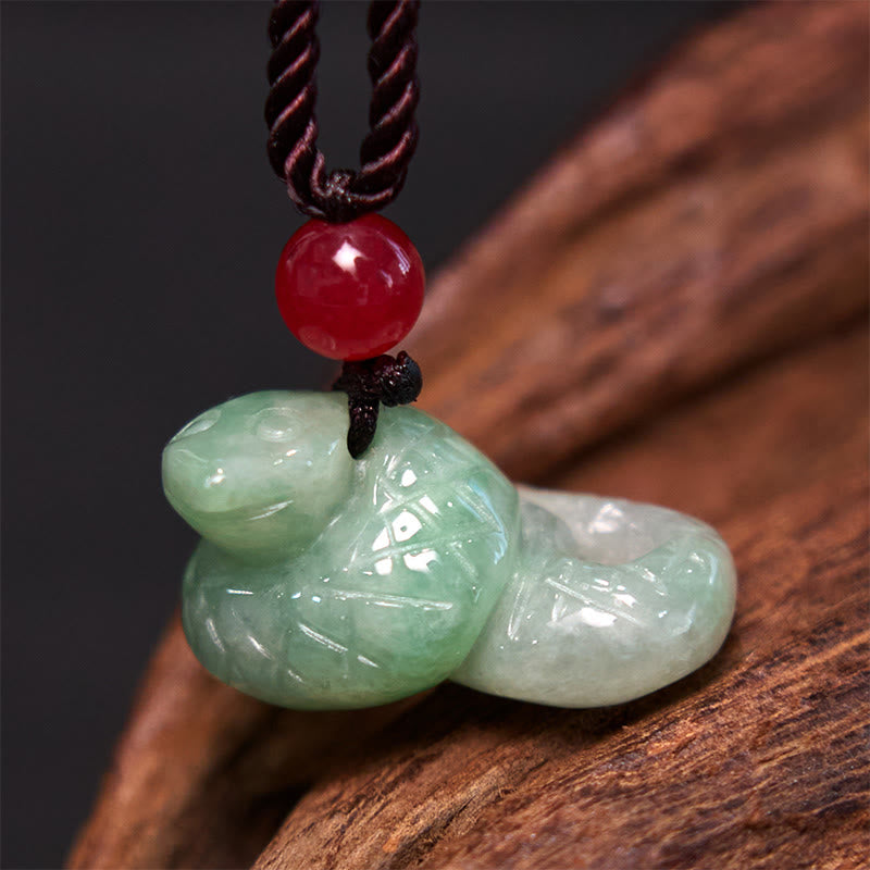 Buddha Stones Zodiaco cinese Anno del serpente Collana con ciondolo di giada naturale della fortuna - Serpente - image 1