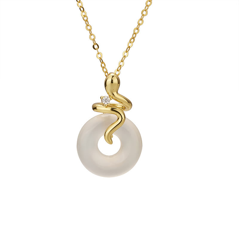 Buddha Stones 925 Sterling Silver Anno del serpente Calcedonio Pace fibbia Collana pendente positivo