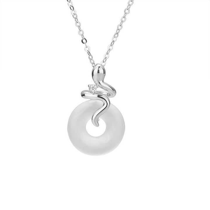Buddha Stones 925 Sterling Silver Anno del serpente Calcedonio Pace fibbia Collana pendente positivo