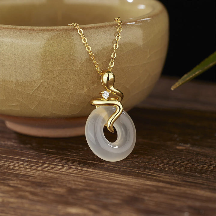 Buddha Stones 925 Sterling Silver Anno del serpente Calcedonio Pace fibbia Collana pendente positivo