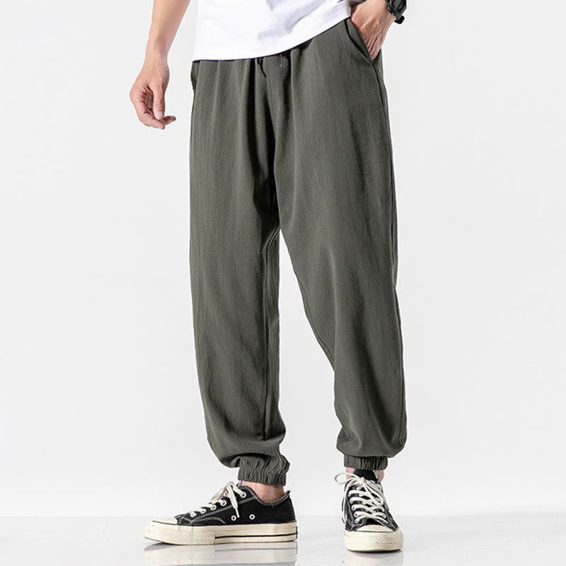 Pantaloni da uomo in cotone con coulisse tinta unita Buddha Stones con tasche - Verde studentesco - US/UK/AU50, EU60 (5XL) - image 0