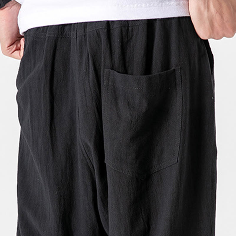 Pantaloni da uomo in cotone con coulisse tinta unita Buddha Stones con tasche - image 14