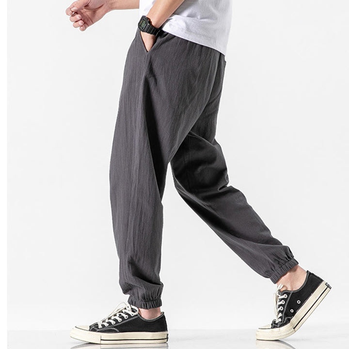 Pantaloni da uomo in cotone con coulisse tinta unita Buddha Stones con tasche - image 6