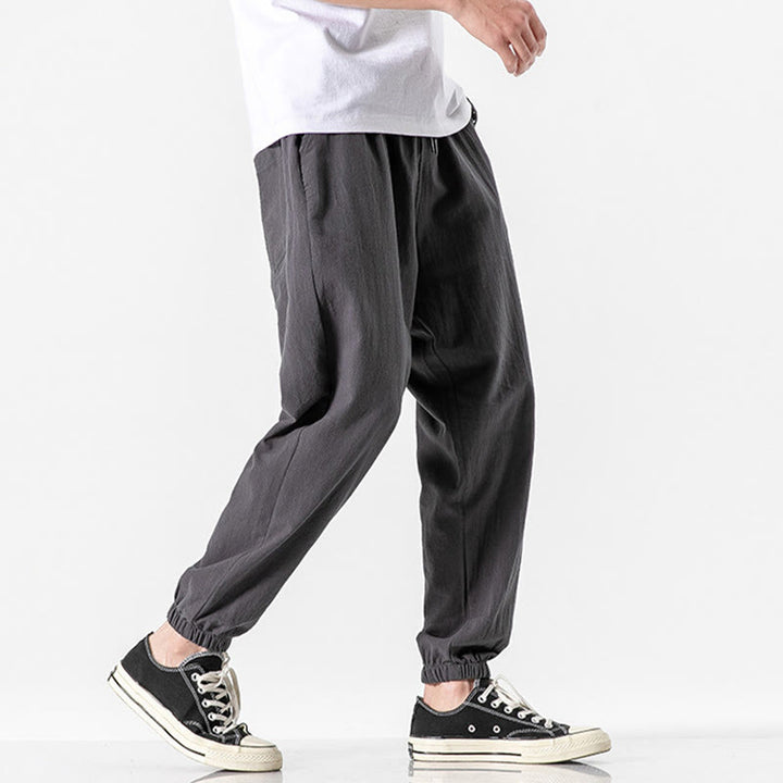 Pantaloni da uomo in cotone con coulisse tinta unita Buddha Stones con tasche - image 5