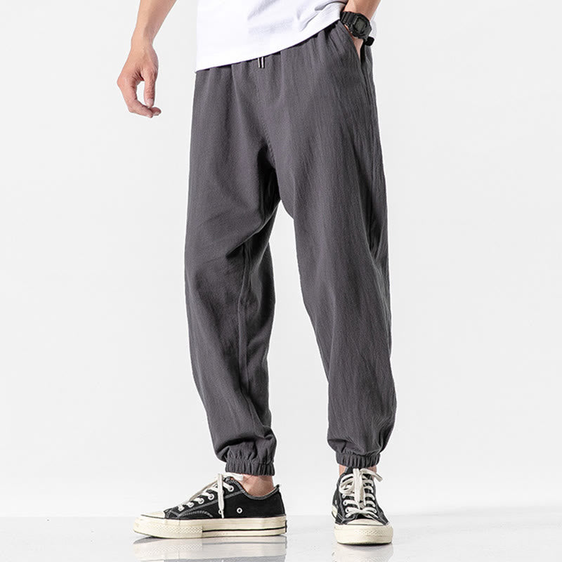 Pantaloni da uomo in cotone con coulisse tinta unita Buddha Stones con tasche - Grigio tenue - US/UK/AU50, EU60 (5XL) - image 4