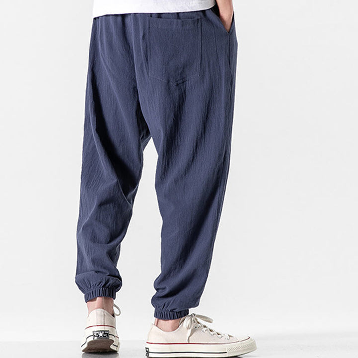 Pantaloni da uomo in cotone con coulisse tinta unita Buddha Stones con tasche - image 18