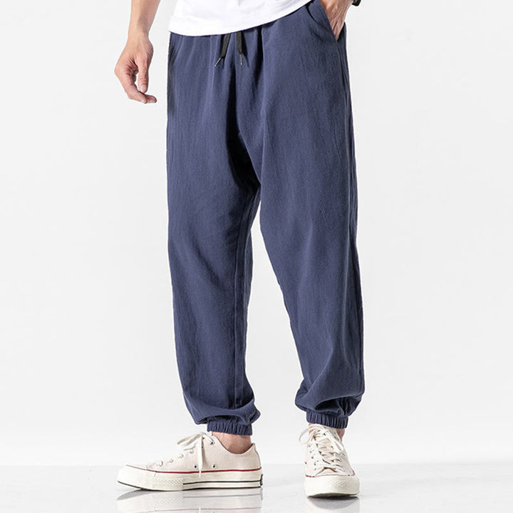 Pantaloni da uomo in cotone con coulisse tinta unita Buddha Stones con tasche - Blu scuro - US/UK/AU50, EU60 (5XL) - image 17