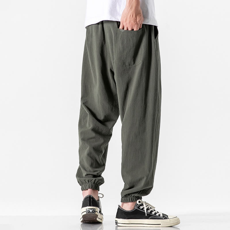 Pantaloni da uomo in cotone con coulisse tinta unita Buddha Stones con tasche - image 2