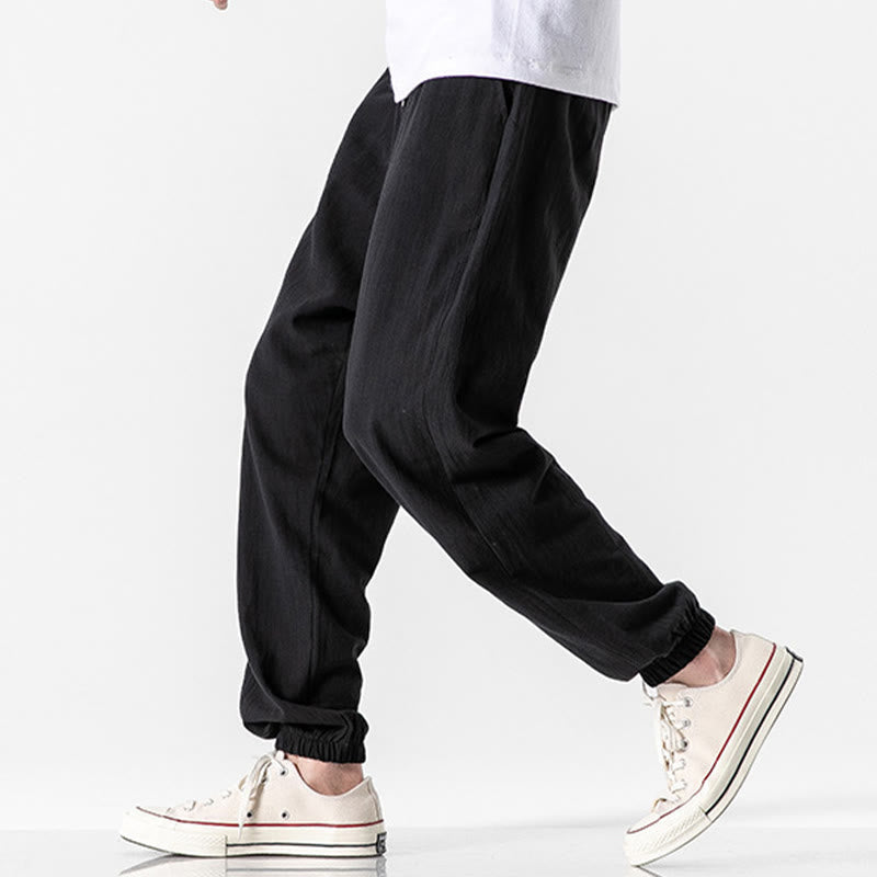 Pantaloni da uomo in cotone con coulisse tinta unita Buddha Stones con tasche - image 10