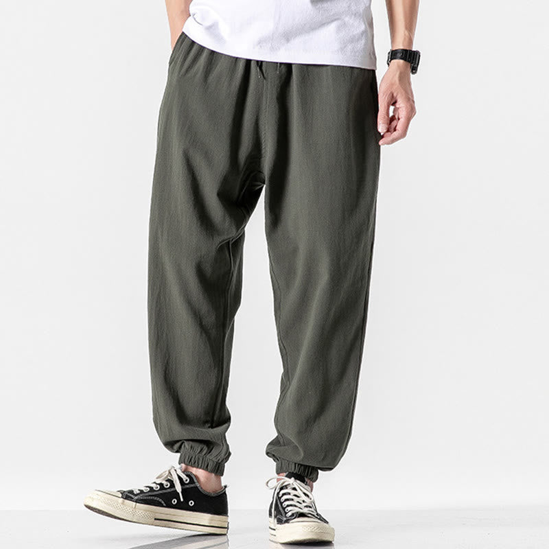 Pantaloni da uomo in cotone con coulisse tinta unita Buddha Stones con tasche - image 1