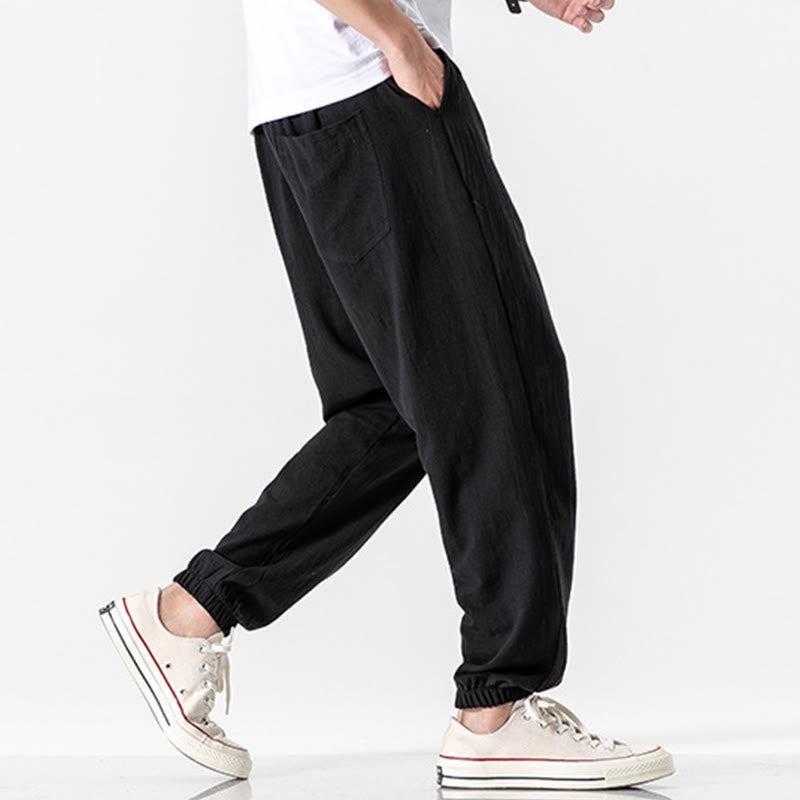 Pantaloni da uomo in cotone con coulisse tinta unita Buddha Stones con tasche - image 9