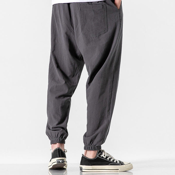 Pantaloni da uomo in cotone con coulisse tinta unita Buddha Stones con tasche - image 8
