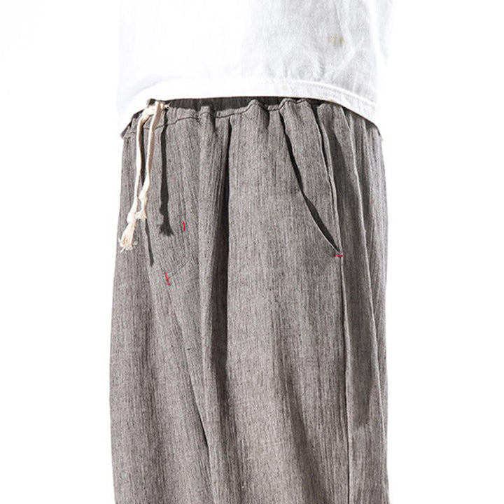 Pantaloni da uomo in lino con coulisse, casual, tinta unita, con tasche , Buddha Stones - image 35