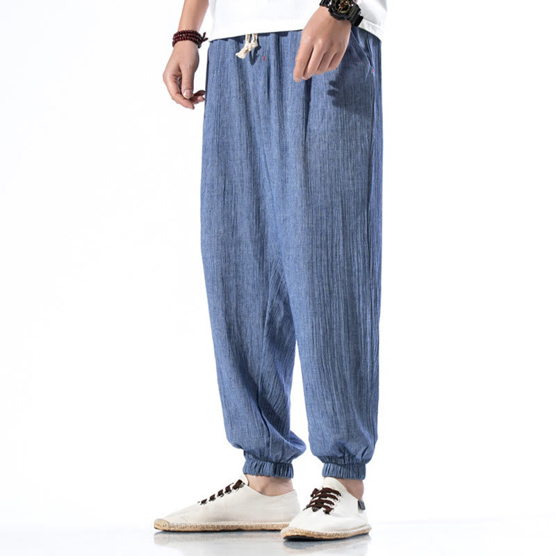 Pantaloni da uomo in lino con coulisse, casual, tinta unita, con tasche , Buddha Stones - image 17