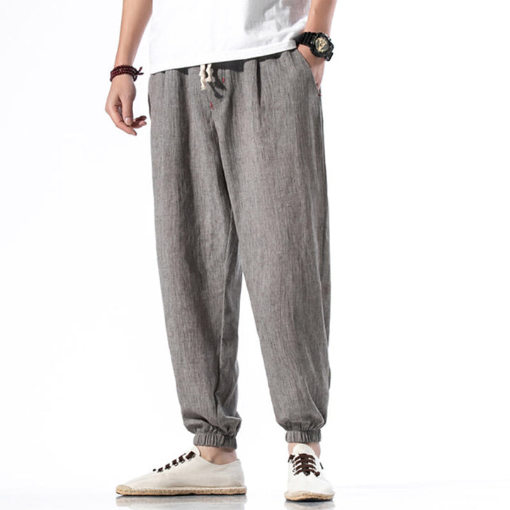 Pantaloni da uomo in lino con coulisse, casual, tinta unita, con tasche , Buddha Stones - image 30