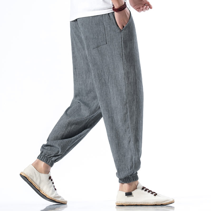 Pantaloni da uomo in lino con coulisse, casual, tinta unita, con tasche , Buddha Stones - image 26