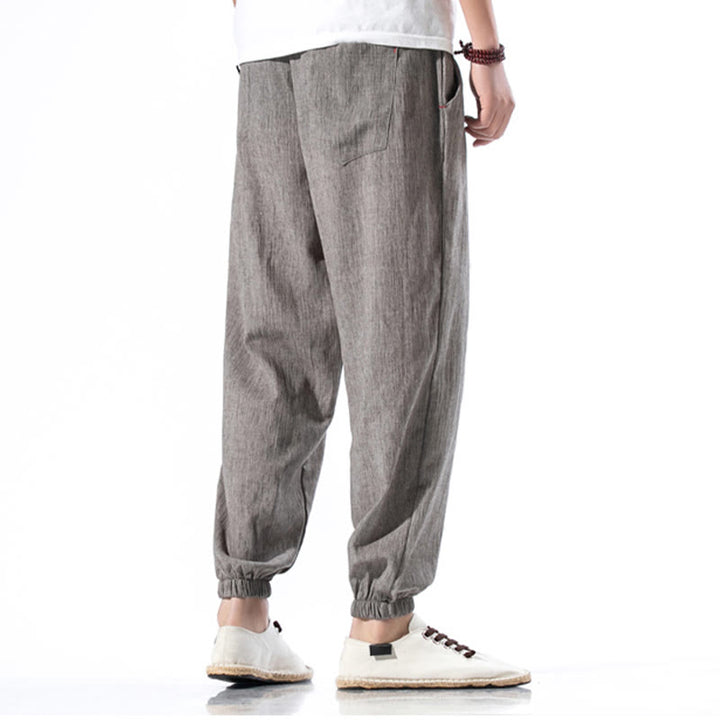 Pantaloni da uomo in lino con coulisse, casual, tinta unita, con tasche , Buddha Stones - image 34