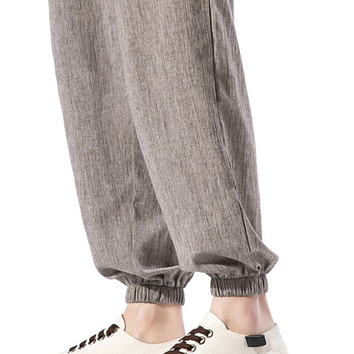 Pantaloni da uomo in lino con coulisse, casual, tinta unita, con tasche , Buddha Stones
