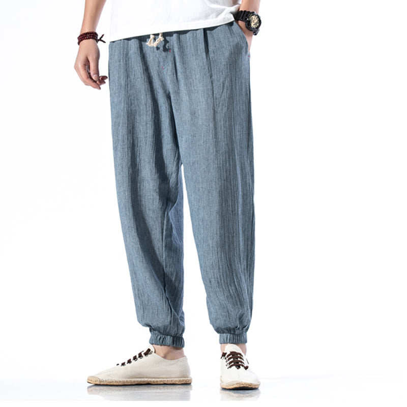 Pantaloni da uomo in lino con coulisse, casual, tinta unita, con tasche , Buddha Stones - image 7