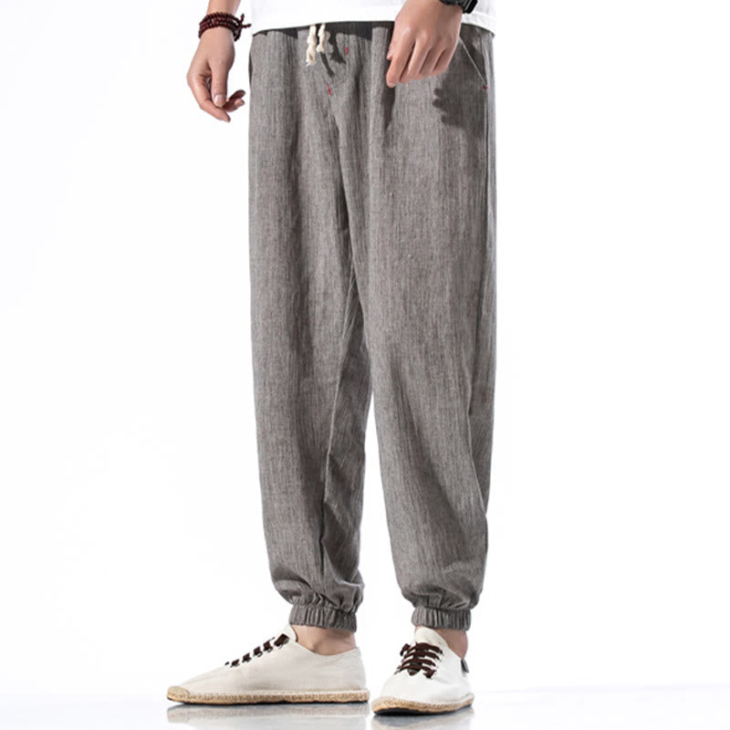 Pantaloni da uomo in lino con coulisse, casual, tinta unita, con tasche , Buddha Stones - Grigio - US/UK/AU46, EU56 (5XL) - image 29