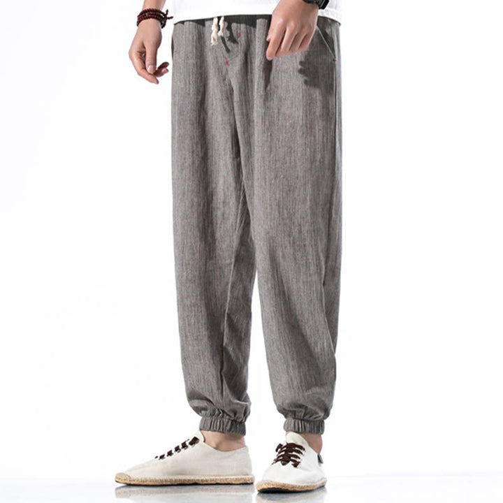 Pantaloni da uomo in lino con coulisse, casual, tinta unita, con tasche , Buddha Stones - Grigio - US/UK/AU46, EU56 (5XL) - image 29