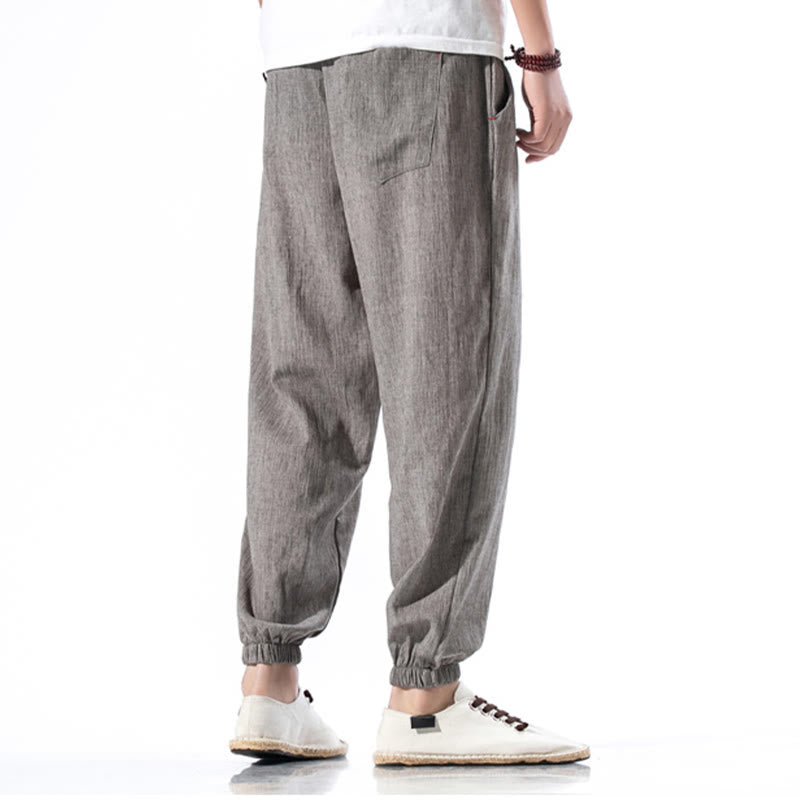 Pantaloni da uomo in lino con coulisse, casual, tinta unita, con tasche , Buddha Stones - image 33