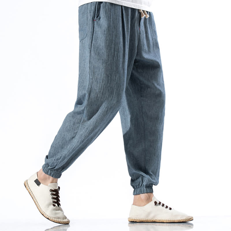 Pantaloni da uomo in lino con coulisse, casual, tinta unita, con tasche , Buddha Stones - image 4