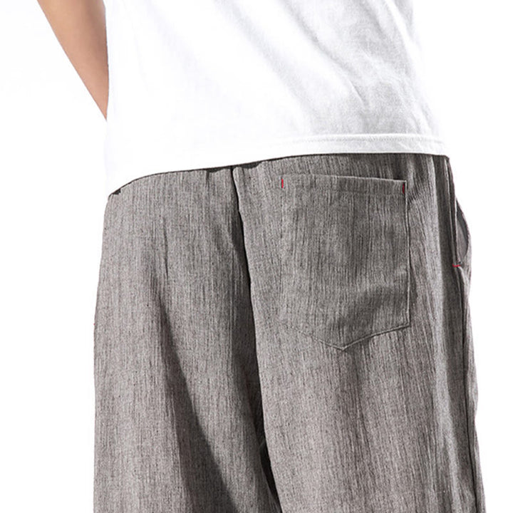 Pantaloni da uomo in lino con coulisse, casual, tinta unita, con tasche , Buddha Stones