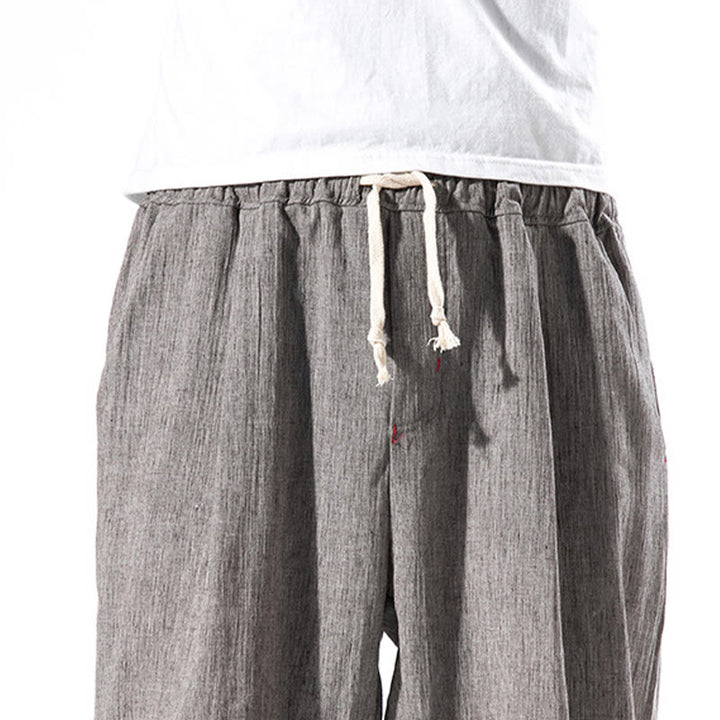 Pantaloni da uomo in lino con coulisse, casual, tinta unita, con tasche , Buddha Stones - image 35