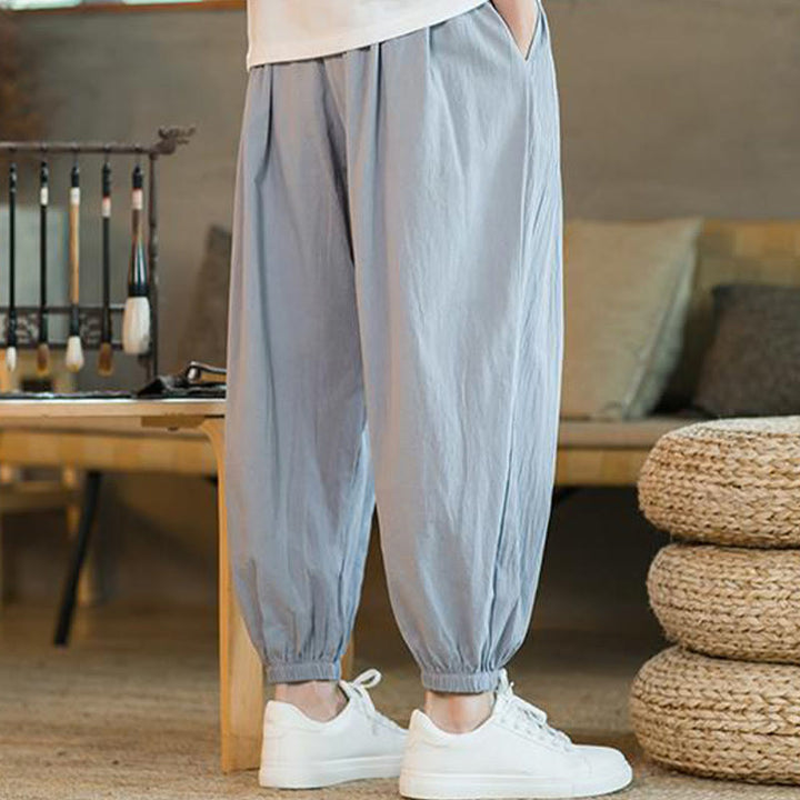 Pantaloni da uomo in lino con coulisse e tasche, tinta unita, rossi , Buddha Stones