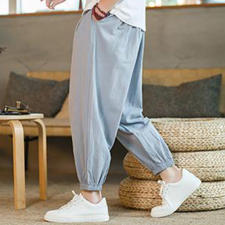 Pantaloni da uomo in lino con coulisse e tasche, tinta unita, rossi , Buddha Stones - image 27