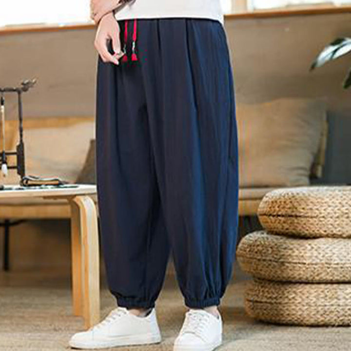 Pantaloni da uomo in lino con coulisse e tasche, tinta unita, rossi , Buddha Stones - image 32