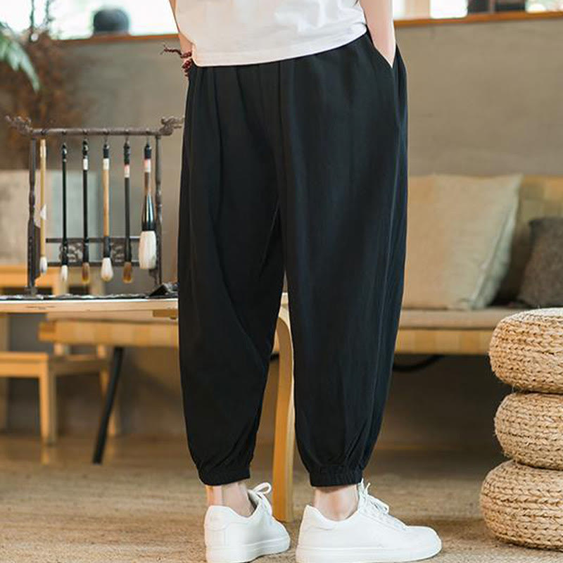 Pantaloni da uomo in lino con coulisse e tasche, tinta unita, rossi , Buddha Stones - image 20