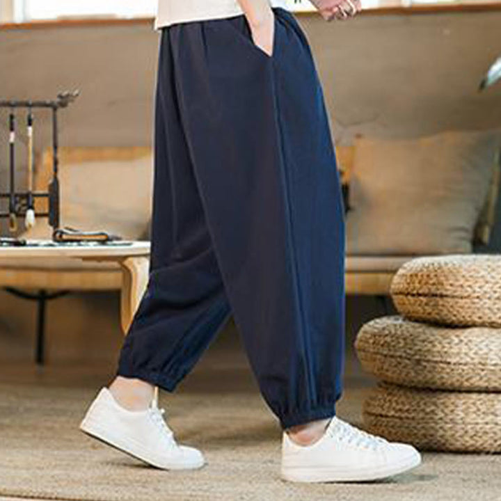 Pantaloni da uomo in lino con coulisse e tasche, tinta unita, rossi , Buddha Stones