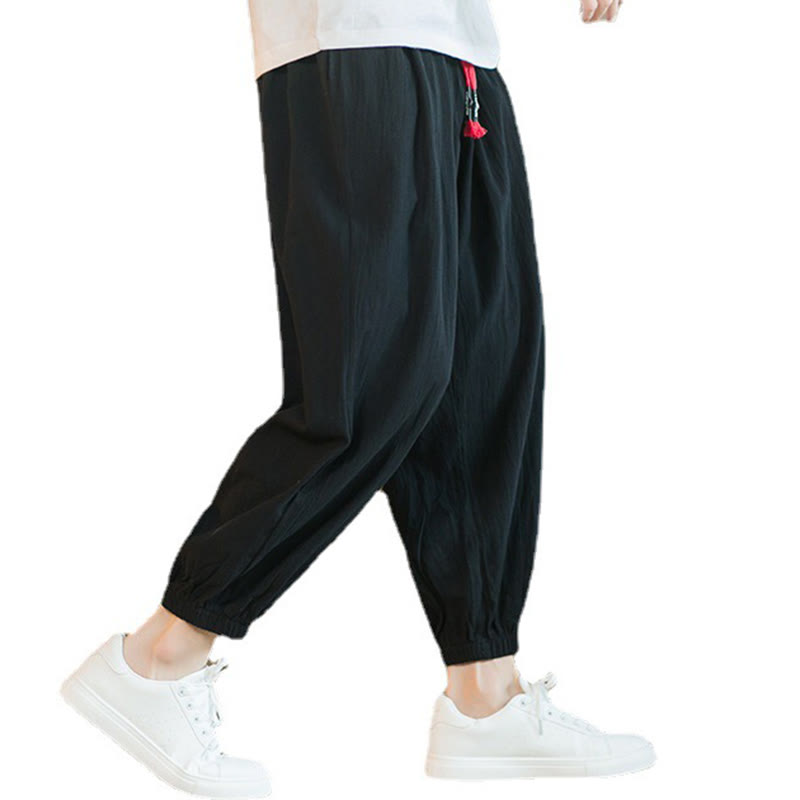 Pantaloni da uomo in lino con coulisse e tasche, tinta unita, rossi , Buddha Stones - image 22