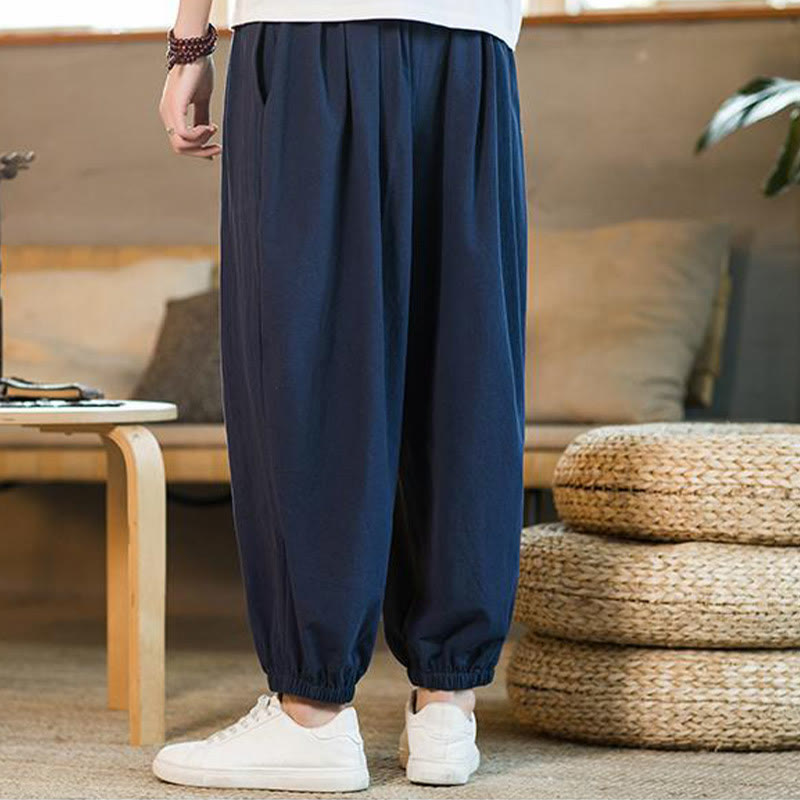 Pantaloni da uomo in lino con coulisse e tasche, tinta unita, rossi , Buddha Stones - image 38